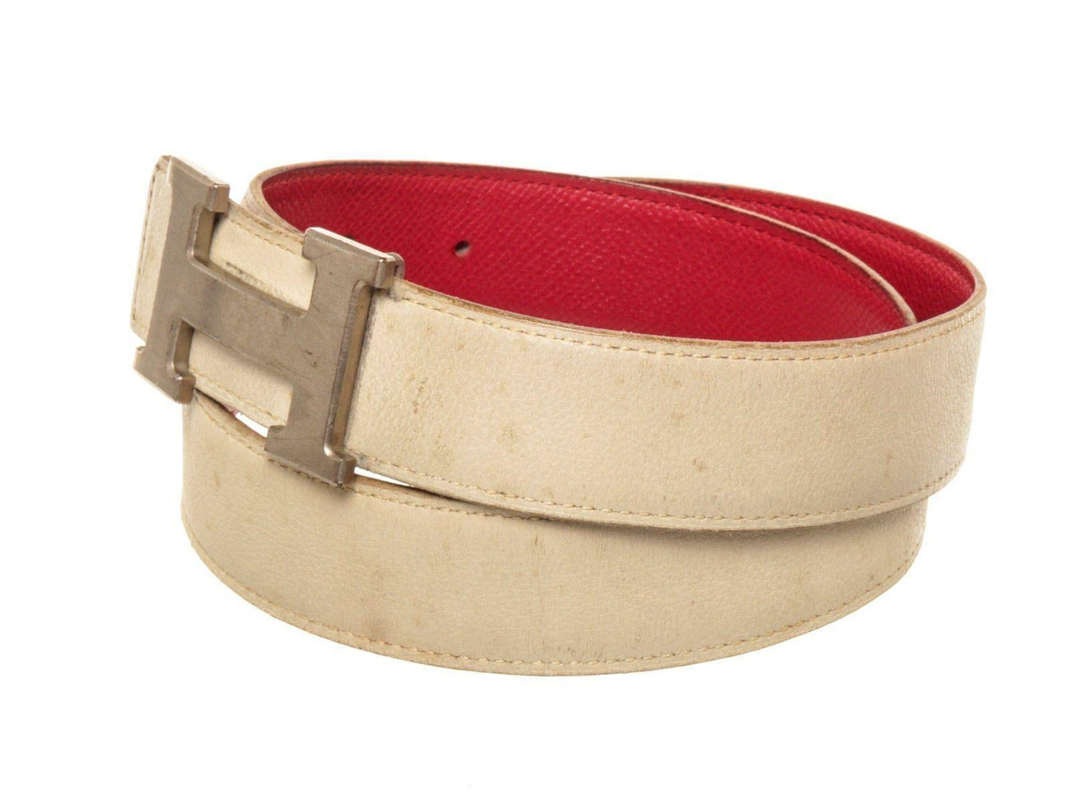 Hermes Red White Leather H Belt