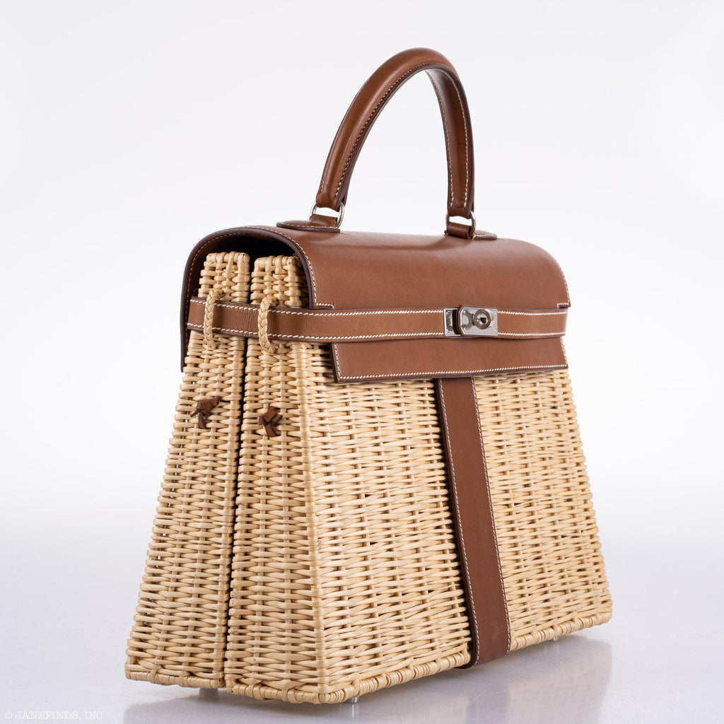 Hermes Kelly 35 Picnic, Wicker & Barenia leather Palladium Hardware - 2018, C