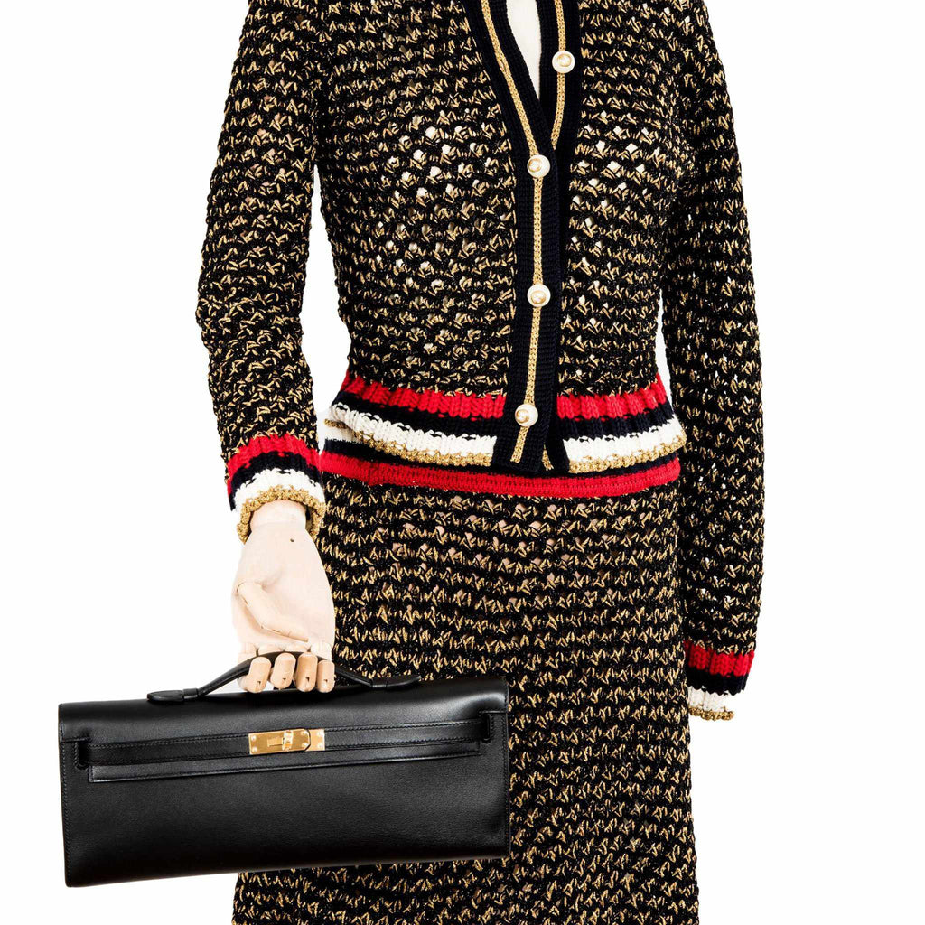 Hermes Kelly Cut Clutch Black Swift leather Gold Hardware