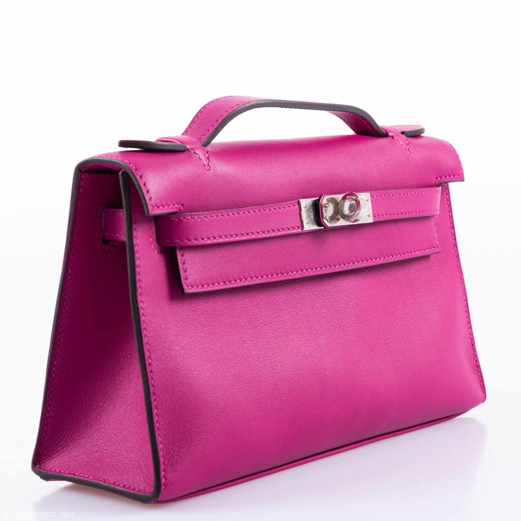 Hermes Kelly Mini Pochette Rose Pourpre Swift Palladium Hardware - 2018, C