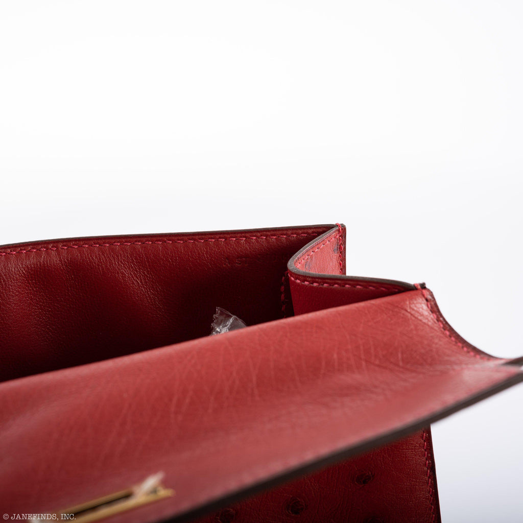 Hermes Kelly Mini Pochette Rouge Vif Ostrich Gold Hardware - 2017, A