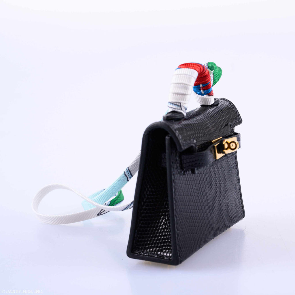 Hermes Micro Kelly Charm Black Lizard Gold Hardware - 2019, D