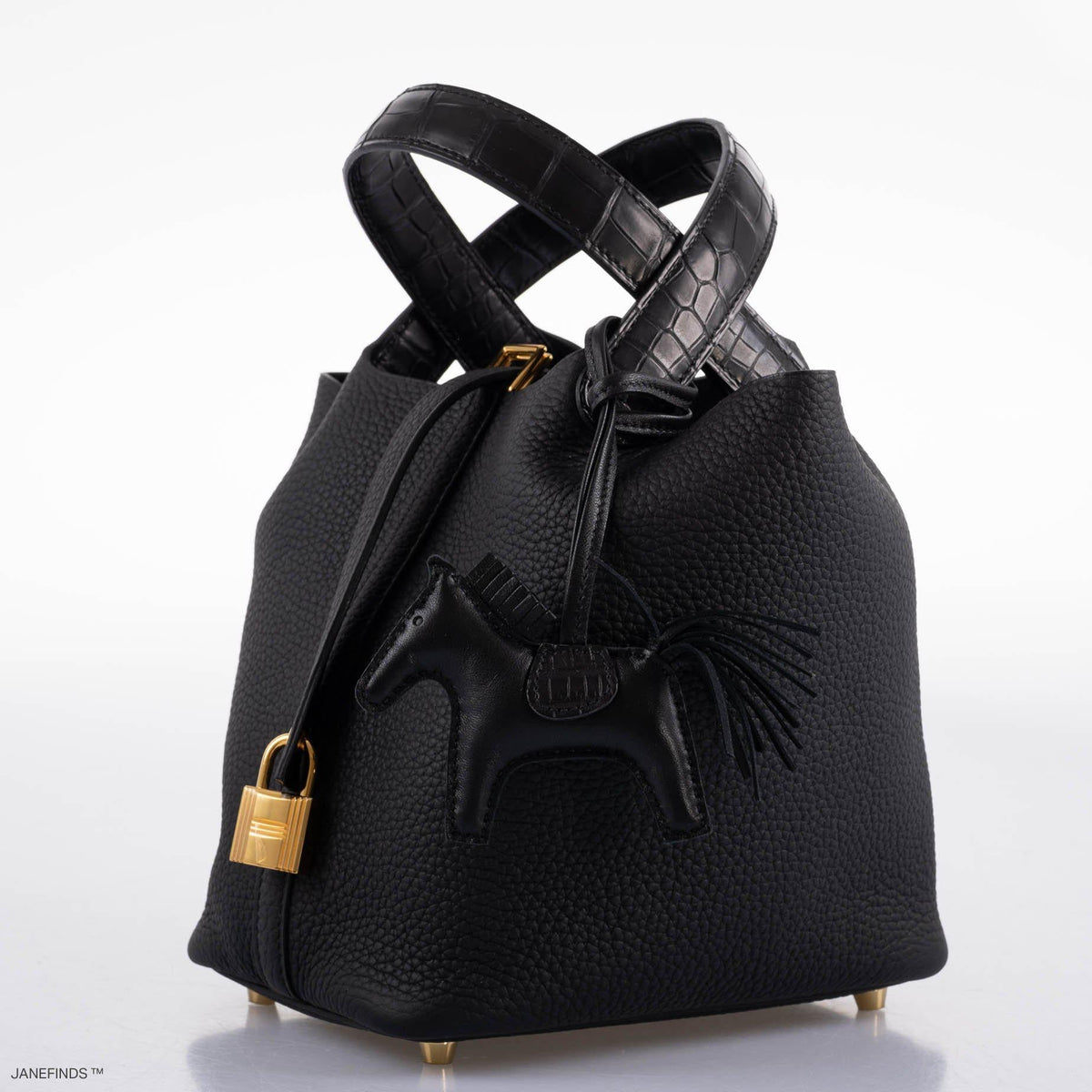 Hermes Picotin Lock Touch 18 PM Black Taurillon Clemence & Matte Alligator Gold Hardware