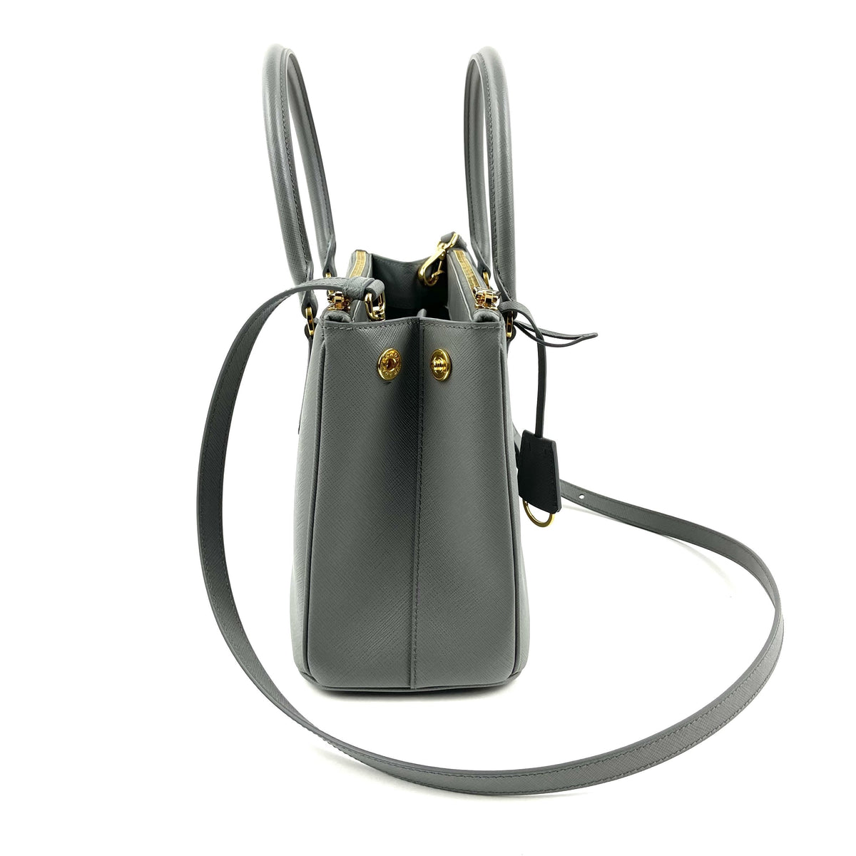 PRADA Small Saffiano Cuir Tote w/Strap - Grey