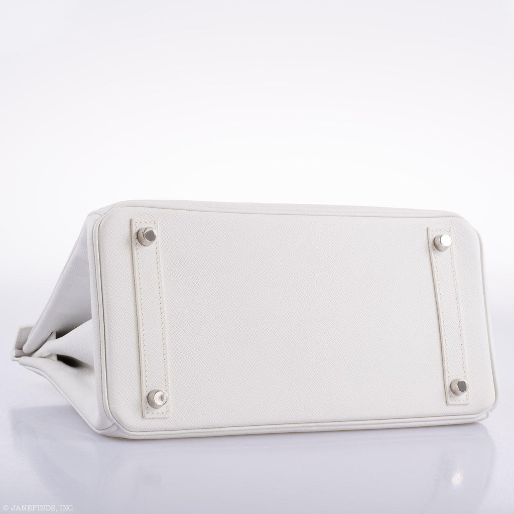Vintage Hermes Birkin 30 White Epsom with Custom Feather Panel & Palladium Hardware - 2010, N Square
